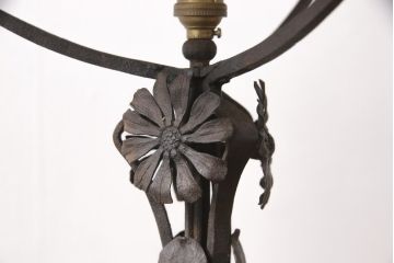 フランスアンティーク　アールヌーヴォー期　ミューラー兄弟(Muller Freres Luneville)　ヴィトリフィカシオン彩のガラスシェードが魅力的なスタンドライト(フロアスタンド、卓上照明)(R-055622)