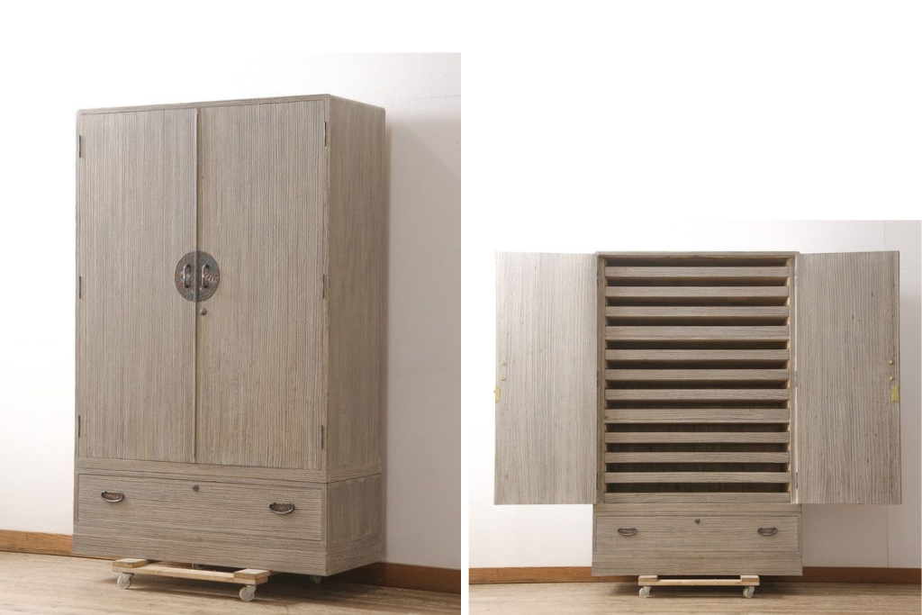 中古　美品　国産手造り　意匠を凝らした金具が魅力的な総桐箪笥　(R-055627)