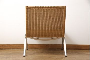 デンマークビンテージ　美品　E.Kold Christensen(コル・クリステンセン)　ポール・ケアホルムデザイン　　PK22　籐(ラタン)　くつろぎの空間を演出するイージーチェア(ラウンジチェア、1人掛けソファ、ヴィンテージ)(検索ワード:Ftitz Hansen フリッツハンセン)(R-055635)