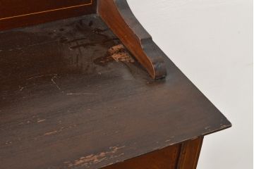 イギリスアンティーク　マホガニー材　細やかな象嵌細工の装飾が目を引くキャビネット(ガラスケース、キュリオケース、チャイナキャビネット、飾り棚、陳列棚)(R-055638)