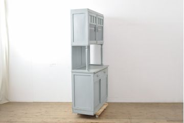 和製アンティーク　ペイントカラーが可愛らしいカップボード(キャビネット、食器棚、収納棚、戸棚)(R-055646)