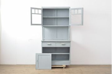 和製アンティーク　ペイントカラーが可愛らしいカップボード(キャビネット、食器棚、収納棚、戸棚)(R-055646)