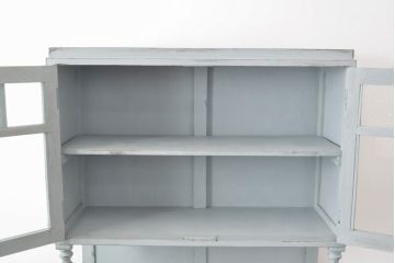和製アンティーク　ペイントカラーが可愛らしいカップボード(キャビネット、食器棚、収納棚、戸棚)(R-055646)