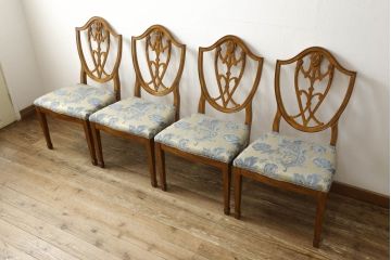 中古　美品　DREXEL HERITAGE(ドレクセルヘリテイジ)　上品な雰囲気漂うダイニングチェア4脚セット(椅子、イス)(定価4脚で約72万円)(R-055654)