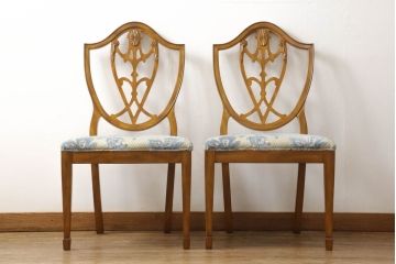 中古　美品　DREXEL HERITAGE(ドレクセルヘリテイジ)　上品な雰囲気漂うダイニングチェア2脚セット(椅子、イス)(定価2脚で約36万円)(R-055655)
