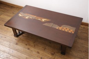 中古　美品　民芸家具　象嵌入り　細やかな細工が美しい高級座卓(ローテーブル、センターテーブル、机)(R-055677)