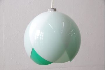 昭和レトロ照明　松下電工(ナショナル)　グリーンカラーがアクセントになる愛らしいフォルムのチューリップ照明(ペンダントライト、天井照明、シェード)(R-055688)