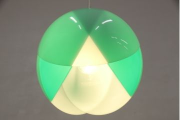昭和レトロ照明　松下電工(ナショナル)　グリーンカラーがアクセントになる愛らしいフォルムのチューリップ照明(ペンダントライト、天井照明、シェード)(R-055688)