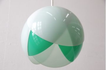 昭和レトロ照明　松下電工(ナショナル)　グリーンカラーがアクセントになる愛らしいフォルムのチューリップ照明(ペンダントライト、天井照明、シェード)(R-055688)