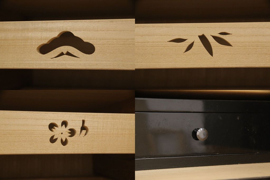 希少! 和製ビンテージ 尾形光琳? 紅白梅図を思わせる図柄が目を引く高級和箪笥(着物箪笥、衣装箪笥、ワードローブ、ヴィンテージ)(R-055691)