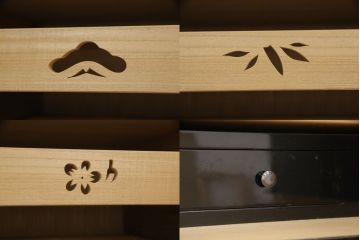 希少! 和製ビンテージ 尾形光琳? 紅白梅図を思わせる図柄が目を引く高級和箪笥(着物箪笥、衣装箪笥、ワードローブ、ヴィンテージ)(R-055691)