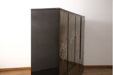 希少! 和製ビンテージ 尾形光琳? 紅白梅図を思わせる図柄が目を引く高級和箪笥(着物箪笥、衣装箪笥、ワードローブ、ヴィンテージ)(R-055691)