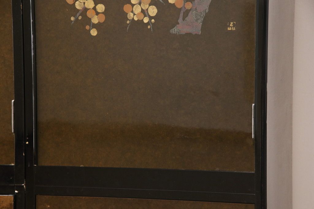 希少! 和製ビンテージ 尾形光琳? 紅白梅図を思わせる図柄が目を引く高級和箪笥(着物箪笥、衣装箪笥、ワードローブ、ヴィンテージ)(R-055691)