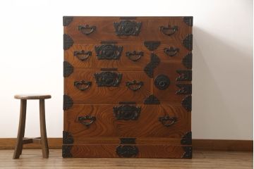 中古　美品　岩谷堂箪笥　力強い杢目が魅力的な収納箪笥(和箪笥、整理タンス、引き出し、チェスト)(R-055699)