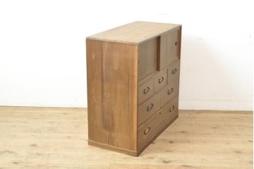 和製ビンテージ　縁・桑材の上手物!!　総桐材　上品な和の趣を感じさせる小箪笥(チェスト、桐たんす、収納箪笥、和タンス、整理箪笥、ヴィンテージ)(R-055704)