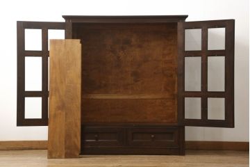 中古　美品　松本民芸家具　特注品　洋の雰囲気を感じるA型面取書棚(ブックケース、本箱、キャビネット)(R-055714)