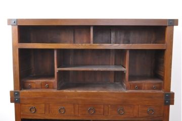 中古　美品　上手物!　栗材　凝ったつくりが目を引く趣ある水屋箪笥サイドボード(収納箪笥、重ね箪笥、食器棚、収納棚)(R-055716)