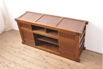 中古　美品　上手物!　栗材　凝ったつくりが目を引く趣ある水屋箪笥サイドボード(収納箪笥、重ね箪笥、食器棚、収納棚)(R-055716)