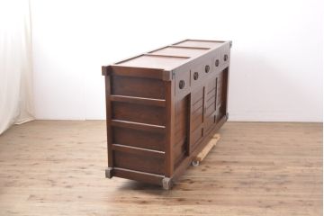 中古　美品　上手物!　栗材　凝ったつくりが目を引く趣ある水屋箪笥サイドボード(収納箪笥、重ね箪笥、食器棚、収納棚)(R-055717)