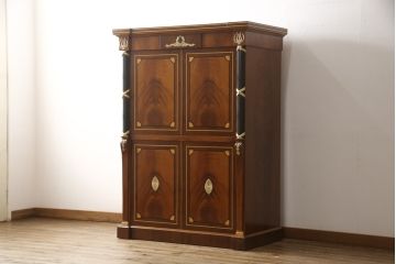 希少!　中古　美品　イタリア高級輸入家具　マホガニー材　象嵌細工がアクセントのカクテルキャビネット(定価約120万円)(収納棚、戸棚)(R-055745)