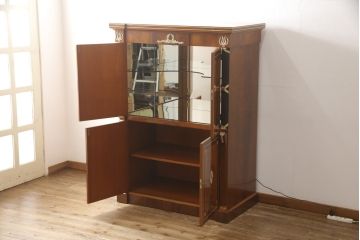 希少!　中古　美品　イタリア高級輸入家具　マホガニー材　象嵌細工がアクセントのカクテルキャビネット(定価約120万円)(収納棚、戸棚)(R-055745)