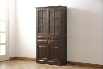 中古　美品　北海道民芸家具　HM160K　洗練された佇まいが上品な食器棚(本箱、収納棚、飾り棚、キャビネット)(R-055770)