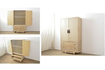 中古　南部桐伝統工芸社　松竹梅・孔雀　おめでたいモチーフの金具が魅力的な総桐箪笥(並厚、四方丸、桐たんす、着物箪笥、衣装タンス、和タンス、バラ売り可能)(R-055771)