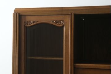 フランスアンティーク　チーク材　ローズウッド　美しい木目と飾り彫りが魅力的なキャビネット(ブックケース、本箱、飾り棚、戸棚、収納棚)(R-055777)