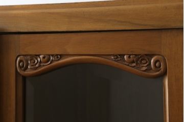フランスアンティーク　チーク材　ローズウッド　美しい木目と飾り彫りが魅力的なキャビネット(ブックケース、本箱、飾り棚、戸棚、収納棚)(R-055777)