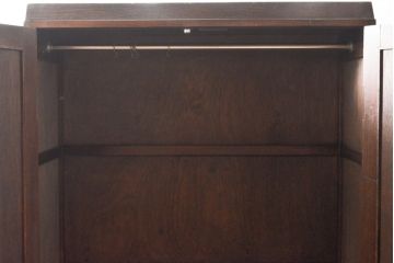 和製アンティーク　枠ケヤキ材　落ち着いた色合いが魅力的な薄型ワードローブ(収納棚、洋服タンス)(R-055778)