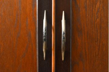 和製アンティーク　枠ケヤキ材　落ち着いた色合いが魅力的な薄型ワードローブ(収納棚、洋服タンス)(R-055778)