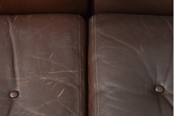 希少!　ビンテージ家具　YAMAHA(ヤマハ、山葉)　ナラ材と本革(レザー)の使い込まれた味わいを感じる3人掛けソファ(三人掛けソファ、3P、ヴィンテージ)(R-055779)
