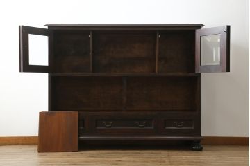 中古　美品　松本民芸家具　和モダンな雰囲気漂うC型サイドボード(食器棚、キャビネット、収納棚)(定価約84万円)(R-055802)