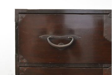 和製アンティーク　前面ケヤキ材　漆のきれいな二本松箪笥・上段(時代箪笥、和タンス、収納箪笥、引き出し)(R-055826)