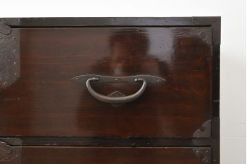 和製アンティーク　前面ケヤキ材　漆のきれいな二本松箪笥・上段(時代箪笥、和タンス、収納箪笥、引き出し)(R-055826)