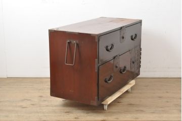 和製アンティーク　前面ケヤキ材　漆のきれいな二本松箪笥・下段(時代箪笥、和タンス、収納箪笥、引き出し)(R-055827)