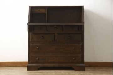 中古　松本民芸家具　T型　シックで上品な佇まいが魅力のライティングビューロー(定価約37万円)(簿記机、在宅ワーク、在宅用ワークデスク)(R-055828)