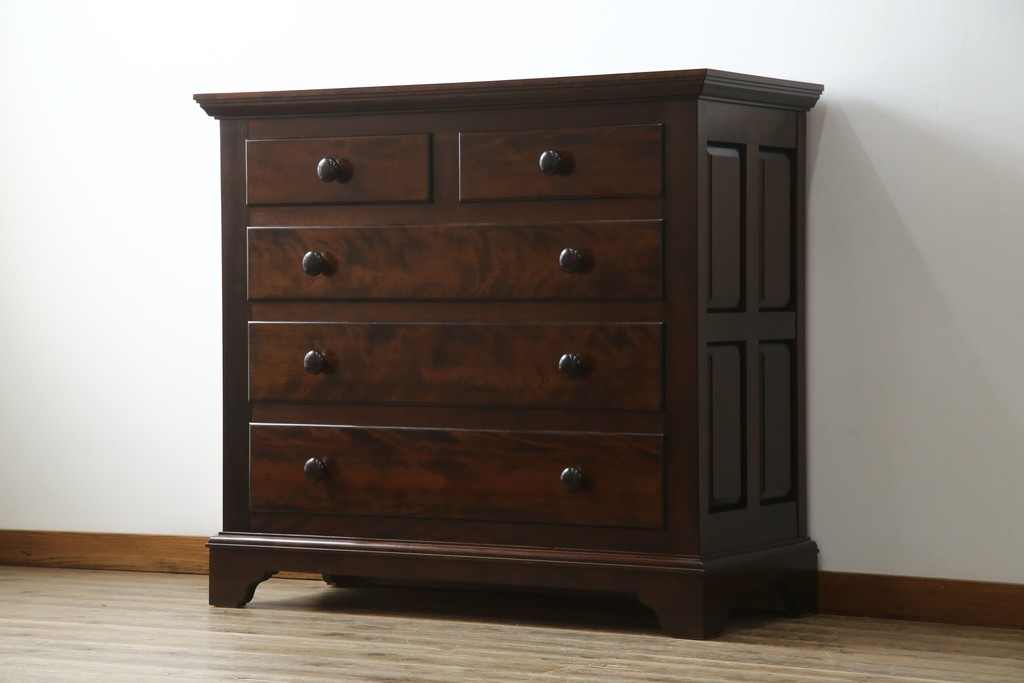 中古　美品　松本民芸家具　シックなインテリアと相性の良いE型チェスト　定価約50万円相当　(R-055834)