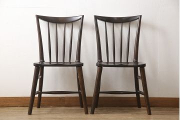 中古　美品　松本民芸家具　220F型　シックな佇まいが魅力的なチェア2脚セット(ダイニングチェア、板座チェア、椅子)(R-055841)