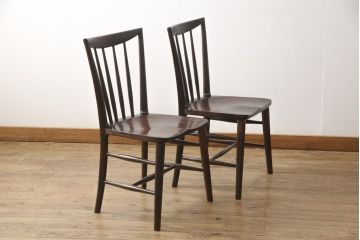 中古　美品　松本民芸家具　220F型　シックな佇まいが魅力的なチェア2脚セット(ダイニングチェア、板座チェア、椅子)(R-055841)