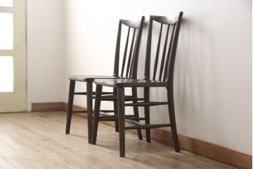 中古　美品　松本民芸家具　220F型　シックな佇まいが魅力的なチェア2脚セット(ダイニングチェア、板座チェア、椅子)(R-055841)