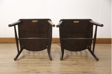 中古　美品　松本民芸家具　220F型　シックな佇まいが魅力的なチェア2脚セット(ダイニングチェア、板座チェア、椅子)(R-055841)