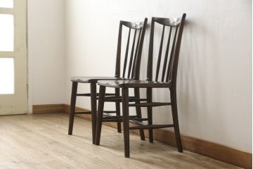 中古　松本民芸家具　220F型　シックな佇まいが魅力的なチェア2脚セット(ダイニングチェア、板座チェア、椅子)(R-055842)