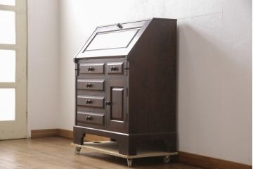 中古　北海道民芸家具　上質な作りが魅力のライティングビューロー(机、在宅ワーク用デスク、ワークデスク、引き出し)(定価約34万円)(R-055843)