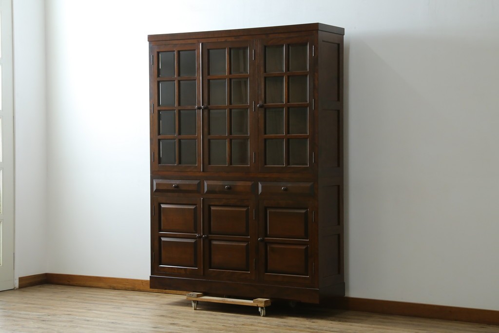 【SY様ご決済用】中古　松本民芸家具　和モダンな佇まいが美しいG-III型面取り食器棚　定価約83万円　(R-055850)