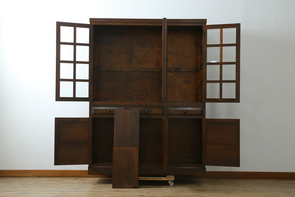 【SY様ご決済用】中古　松本民芸家具　和モダンな佇まいが美しいG-III型面取り食器棚　定価約83万円　(R-055850)