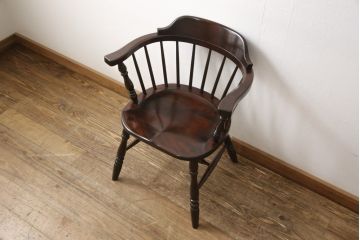 中古　美品　松本民芸家具　カフェ風インテリアにオススメのキャプテンチェア(アームチェア、板座チェア、ダイニングチェア)(R-055853)