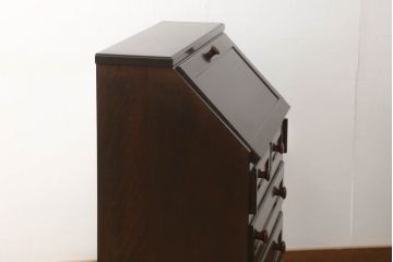 中古　国産民芸家具　カバ材　ころんとした取っ手が可愛らしいライティングビューロー(在宅ワーク、在宅用、ワークデスク、チェスト、引き出し)(R-055858)