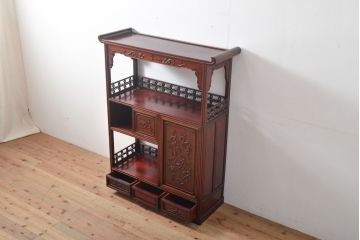 和製ビンテージ　美品　カリン材(花梨材)　アジアンテイストのお部屋にもオススメの飾り棚(茶棚、収納棚、戸棚、ヴィンテージ)(R-055860)