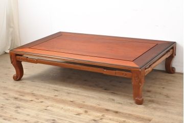 中古　美品　カリン材(花梨)　国産指物工芸　縁の黒檀(コクタン)がアクセントの座卓(ローテーブル、センターテーブル)(R-055863)